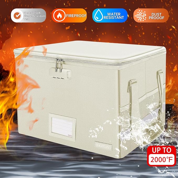 ENGPOW File Box with Lock, Fireproof Document Box with Zipper Lid, Collapsible - Image 4