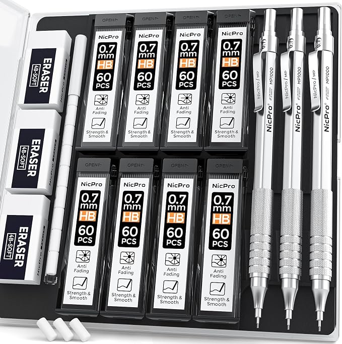 Nicpro 0.7 Metal Mechanical Pencil Set by Nicpro