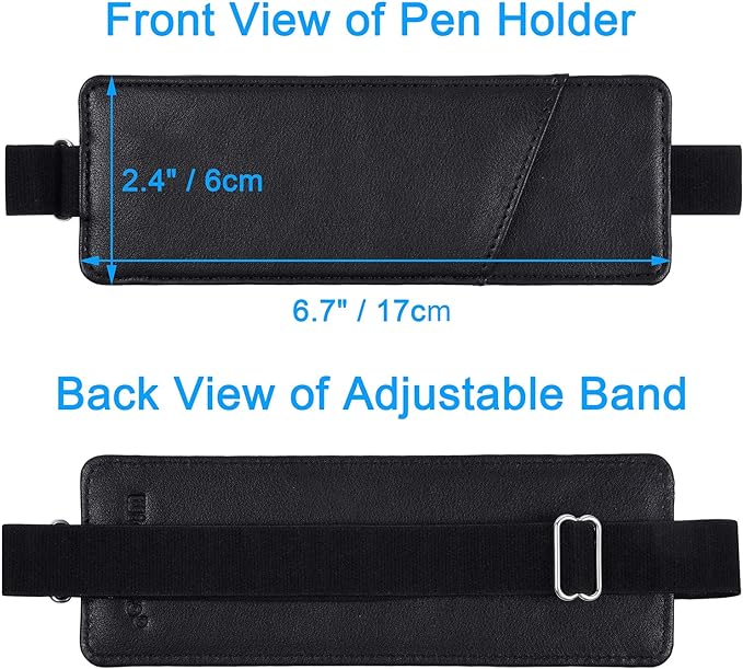 Wisdompro Adjustable Elastic Band Pen Holder, 2 Packs PU Leather Pencil Holder - Image 3