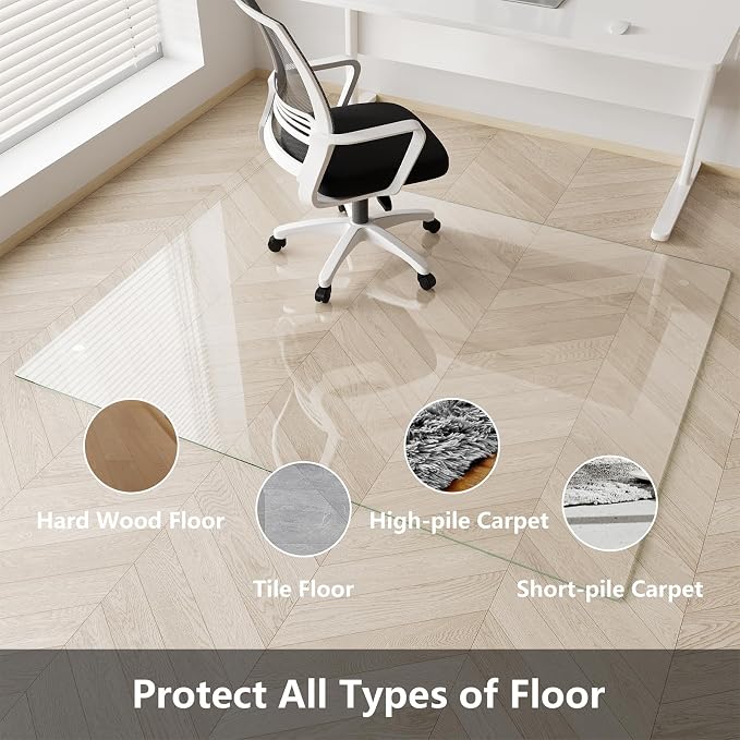 Koonmi Chair Mat for Carpet, Tempered Glass 48"x80" Office Chair Mat, Glass - Image 5