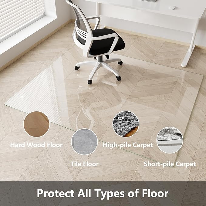 Koonmi Chair Mat for Carpet, Tempered Glass 30"x55" Office Chair Mat, Glass - Image 4