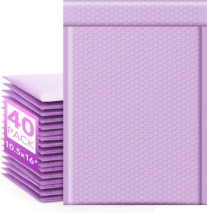Fuxury Large Bubble Mailers 10.5x16" 40 Pack Self Seal Padded Envelopes by Fuxury