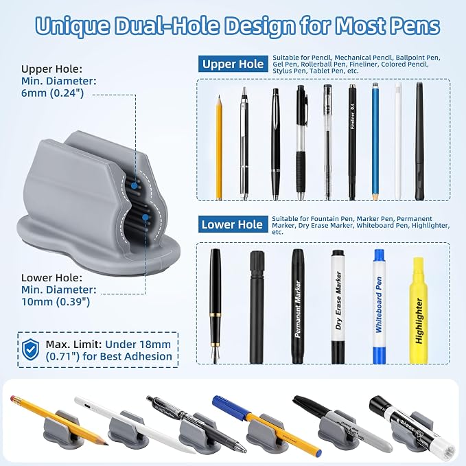 Biottro 12PCS Pen Holder for Desk, Upgraded Adhesive Pen Pencil Holder for Desk - Image 2