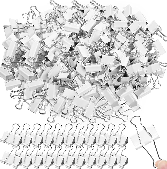 Jetec 100 Pack 1. 25in/32mm White Metal Binder Clips Bulk Medium Reusable Fold by Jetec