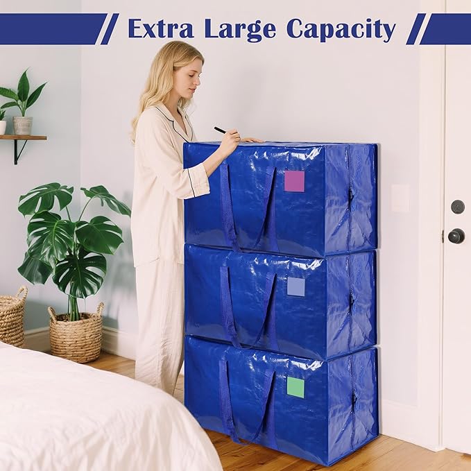 12 Pack Moving Bags with Full-Open Side Zipper, Extra Large 93L Heavy Duty - Image 4