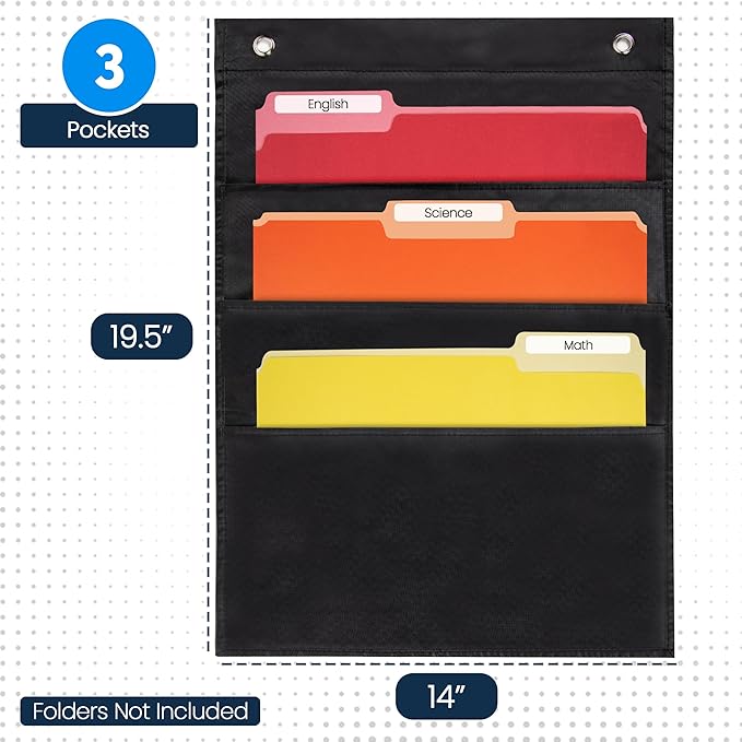 Essex Wares - 3 Pocket File Pocket Chart, and More - Wall Folder Organizer - 3 - Image 2