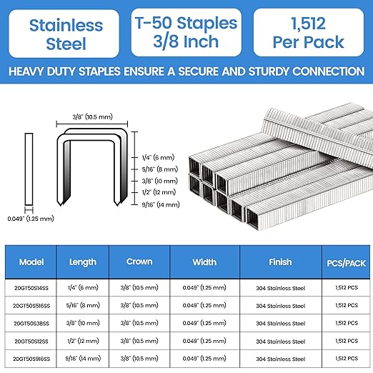 meite T50 Staple Gun Staples Marine, 3/8 Inch 304 Stainless Steel T50 Staples - Image 2
