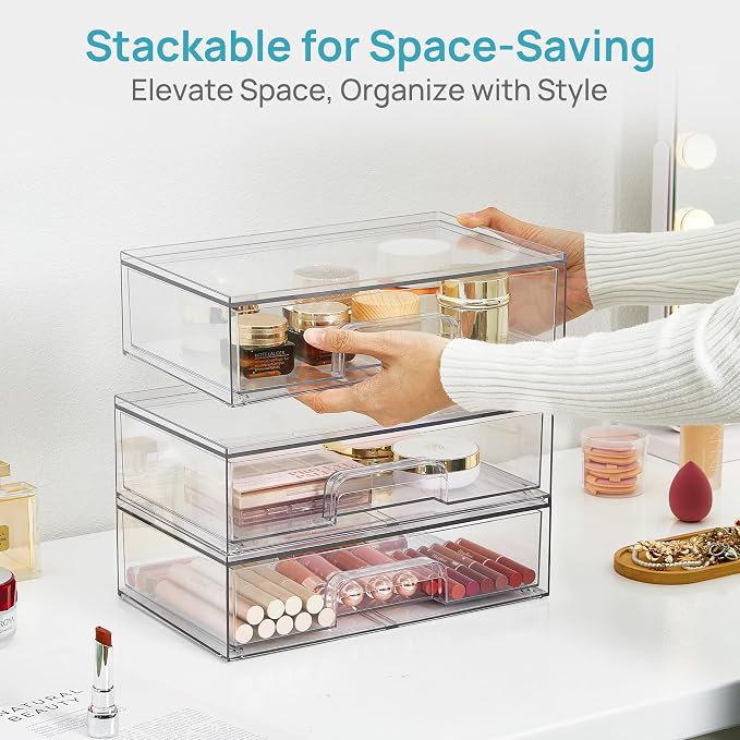 Vtopmart 12.1''W Clear Stackable Storage Drawers, 2 Pack Acrylic Plastic - Image 7