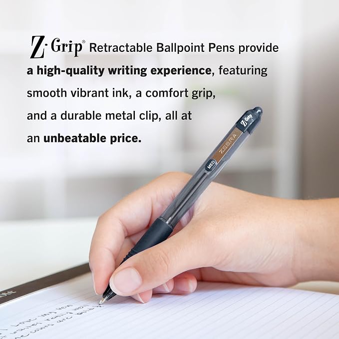 Zebra Pen Z-Grip Retractable Ballpoint Pen, Smooth-Flowing Black Ink, 1.0mm - Image 5