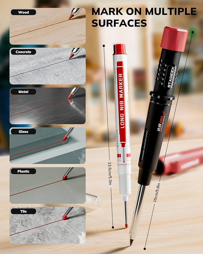 STAGEEK Carpenter Pencil with Sharpener, Mechanical Carpenter Pencils with 19 - Image 2