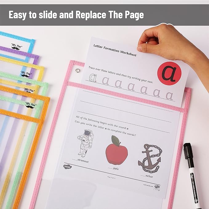 Mr. Pen- Reusable Dry Erase Pocket Sleeves, 6 Pack, Colorful | Pastel Colors - Image 5