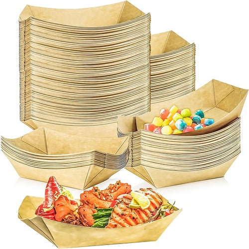 100 Pack 1Lb Paper Food Boat Trays Disposable Paper Boat Plates Containers by MotBach