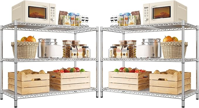 3- Shelf Metal Shelving Unit 35.6Wx14Dx36H, Adjustable Storage Shelves Heavy by Durayloly