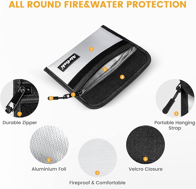 Airfish 2 Pack Fireproof Money Wallet, 8 x 5 Inches Fireproof Document Bag - Image 4