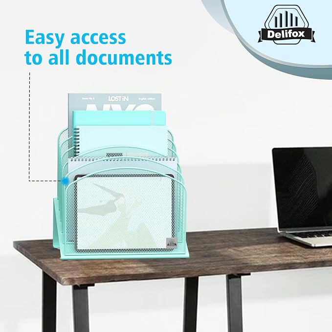 Delifox Inclined Desk File Organizer, Vertical File Folder Holder Stand Metal - Image 5