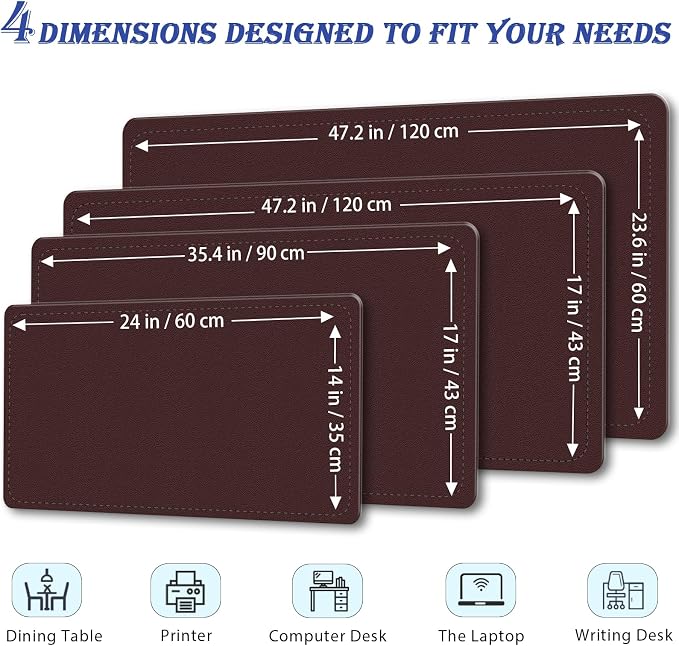 Large Desk Mat 35.4" x 17", PU Leather Desk Pad Protector, Non-Slip Large Mouse - Image 2