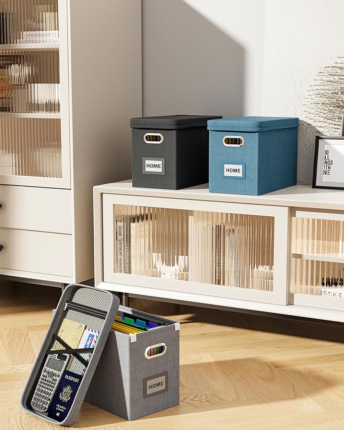 Oterri File Organizer Box with Lid, Hanging Filing File Box with Mesh Pocket - Image 7