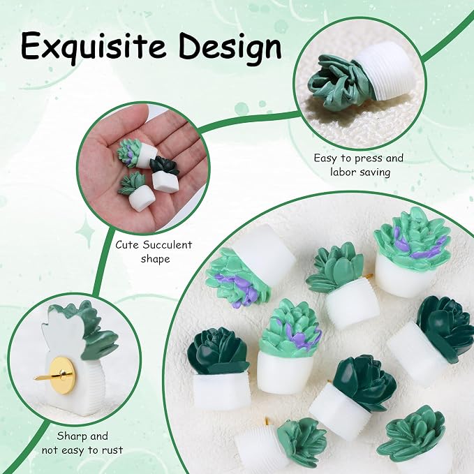 9 Pieces Push Pins Succulent Plants Floret Thumbtacks - Image 3
