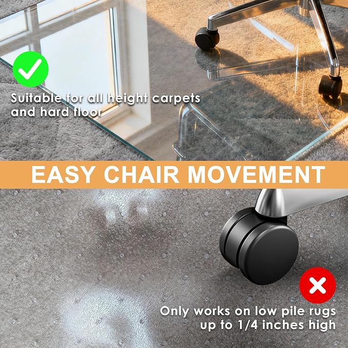 Azadx Tempered Glass Chair Mat for Carpet 40" x 48" Heavy Duty Office Chair Mat - Image 3