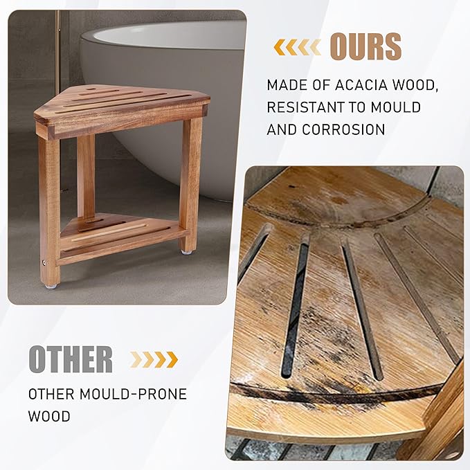 Boulphia Shower Foot Rest 14in, Acacia Wood Shower Stool - Image 6