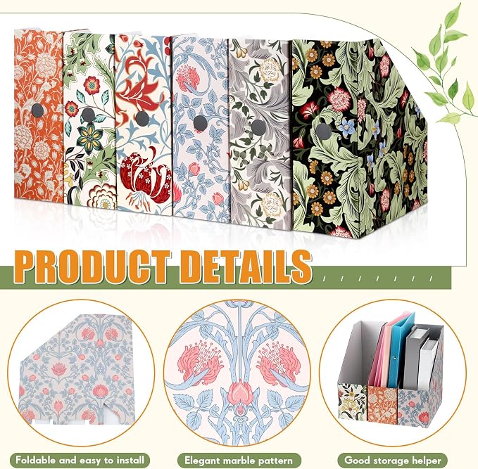 PerKoop 12 Pcs Decorative Magazine File Holders Floral Foldable File Folders - Image 3
