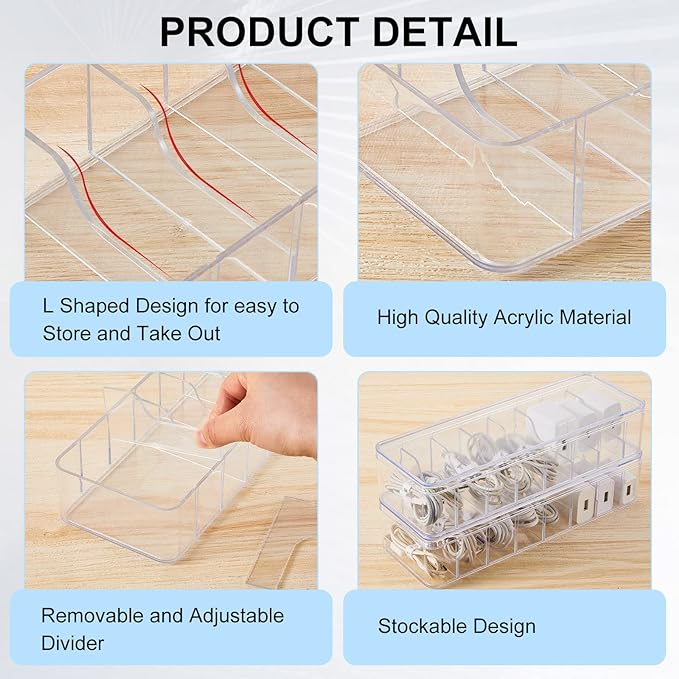 Tatuo 4 Pcs Cord Organizer for Drawer Desktop, Cable Organizer Box - Image 3