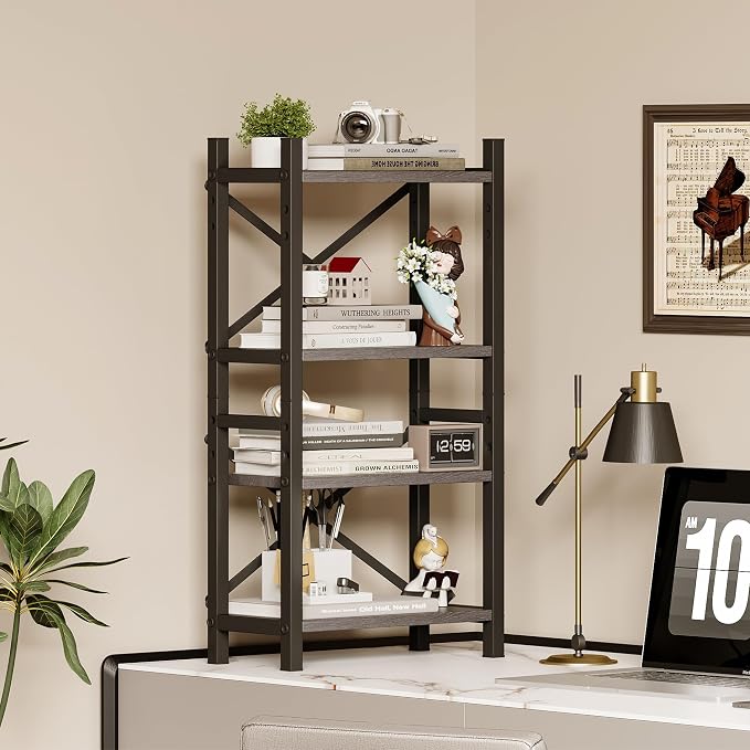 Desktop Bookshelf, 4-Tier Stackable Narrow Bookcase, Adjustable Industrial Desk - Image 2