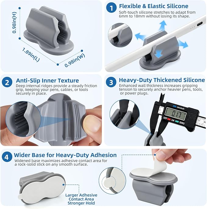 Biottro 12PCS Pen Holder for Desk, Upgraded Adhesive Pen Pencil Holder for Desk - Image 5