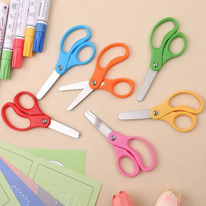 BURVAGY 10 Packs 5" Small School Student Blunt Tip Craft Kids Scissors - Image 8