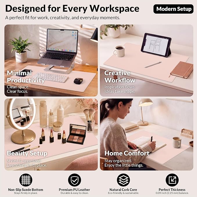 AFIING Cork Desk Mat, 31.5" x 17", Desk pad Protector | Dual-Sided Cork & PU - Image 9