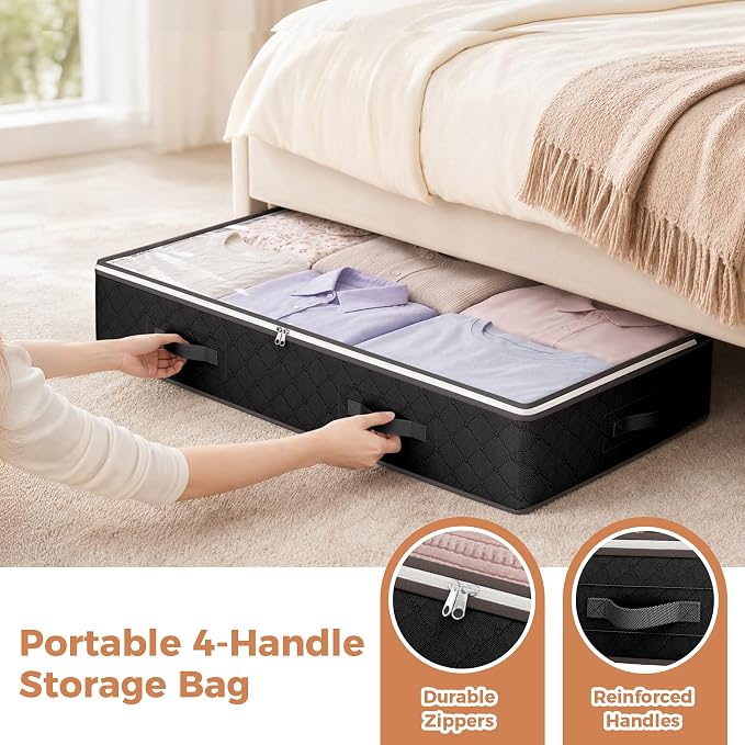 6 Pack Under Bed Storage Containers Organizer, Large Capacity Underbed Clothes - Image 5