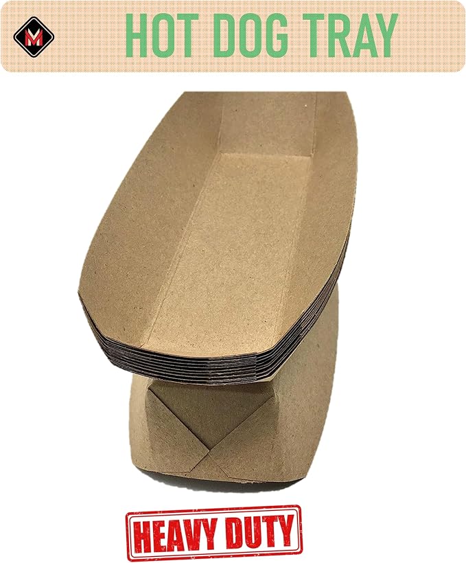 Mr Miracle 7 Inch Paper Hot Dog Tray in Kraft Paper. Pack of 25. Disposable - Image 3