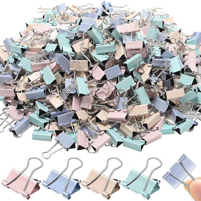 Jetec 500 Pieces 1 Inch Pastel Binder Clips Medium Colorful Paper Clamps Metal by Jetec