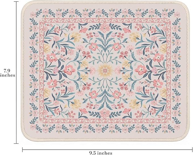 iCasso Aesthetic Small Floral Mouse Pad, Anti-Slip and Comfortable Cloth Mouse - Image 2