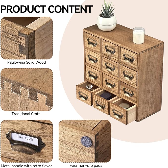 KIRIGEN Wooden Desk Storage Cabinet 12 Drawers Mini Chest - Image 5