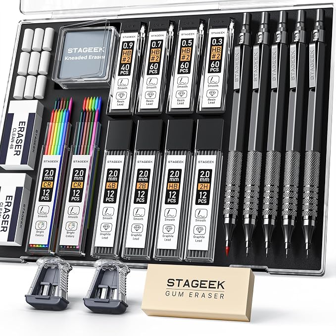 STAGEEK 21PCS Metal Mechanical Pencil Set, Art Lead Pencil 0.3, 2mm Holder by STAGEEK