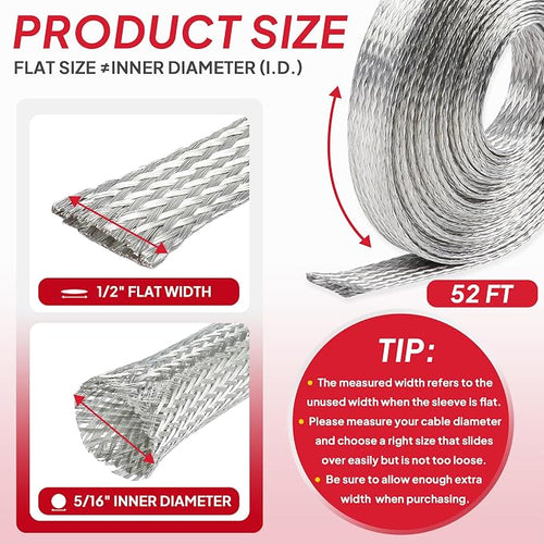 1/2" Wide Tinned Copper Braided Metal Wire Shielding Sleeve Ground Strap - Image 2