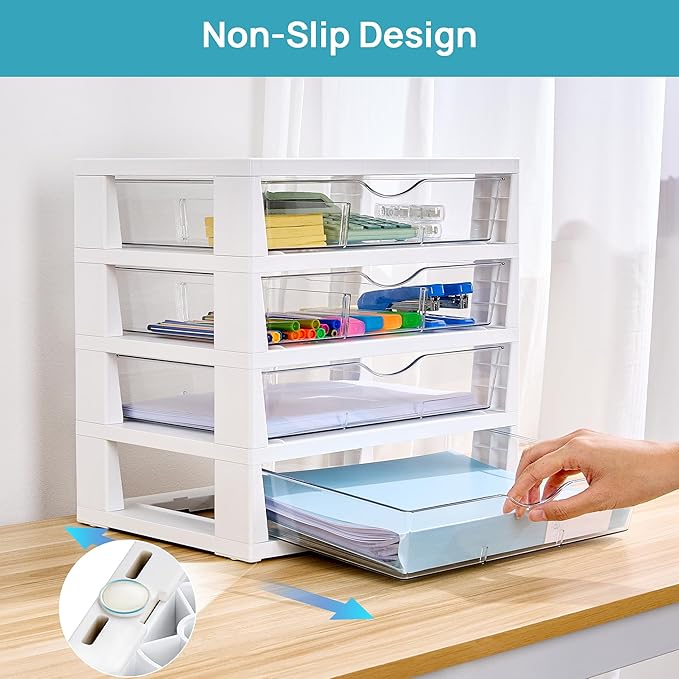 Vtopmart Clear Plastic Desk Organizer, 4-Tier Assemble Desktop File Organizer - Image 6