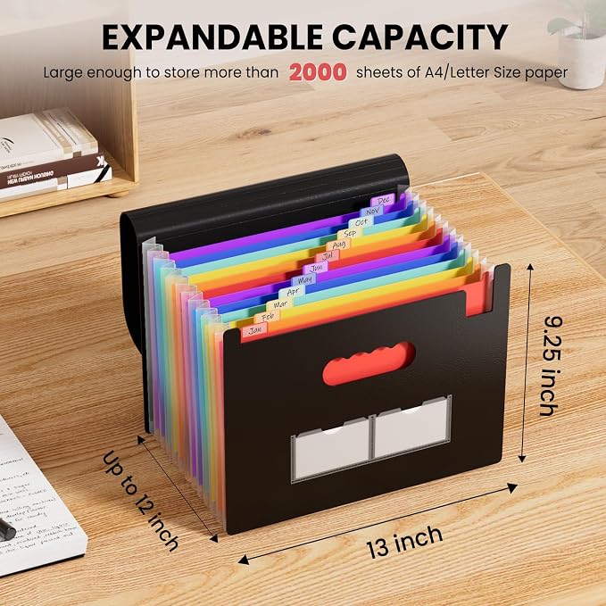 Sooez Accordion File Organizer, 13 Pockets Expanding File Folders, Portable - Image 2