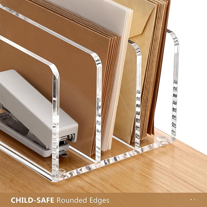 SANRUI Acrylic Mail Organizer, 3 Compartments Clear File Holder - Image 8