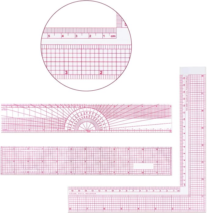 6 Pieces Clear Rulers Sewing Transparent, French Inch, Metric and L-Square - Image 4