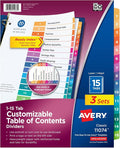 Avery Dividers for 3 Ring Binders, 15 Tabs per Set, Customizable Table of by Avery