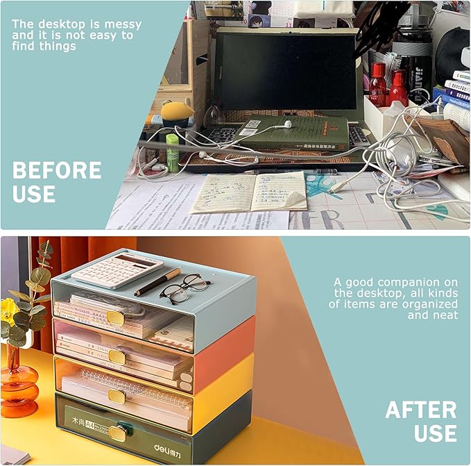 Stackable Desk Drawer Organizer 13''x9''x3.3'' Desktop Paper Organizer - Image 6