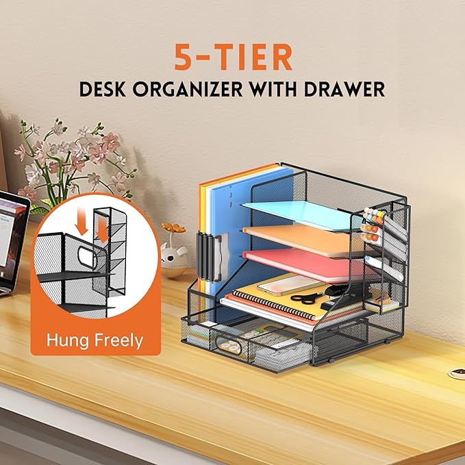 DALTACK Mesh Desk Organizer, 5-Tier Paper Letter Tray - Image 4
