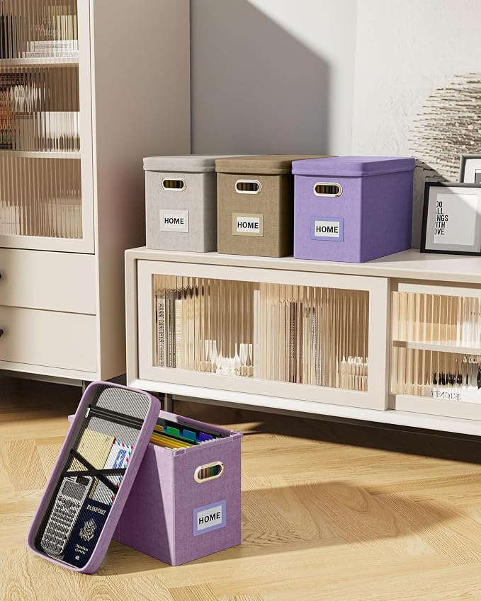 Oterri File Organizer Box with Lid, Hanging Filing File Box with Mesh Pocket - Image 7
