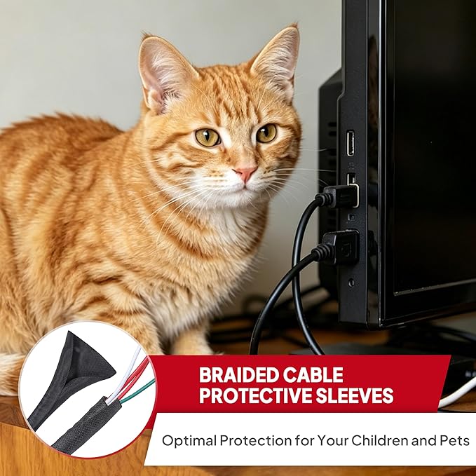 Black Braided Cable Management Sleeves Wire Loom Tubing Cord Protector - Image 5