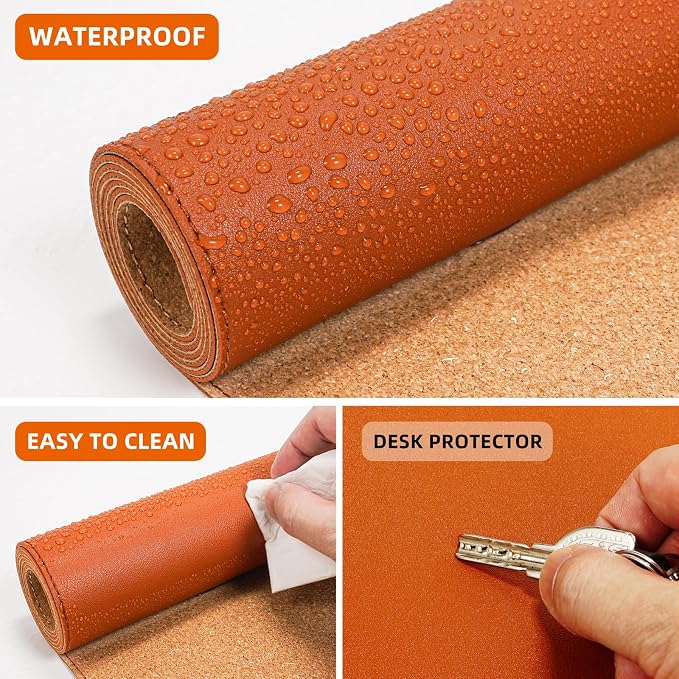 AFIING Cork Desk Mat 47" x 23.6", Dual-Sided Natural Cork & PU Leather Desk Pad - Image 3