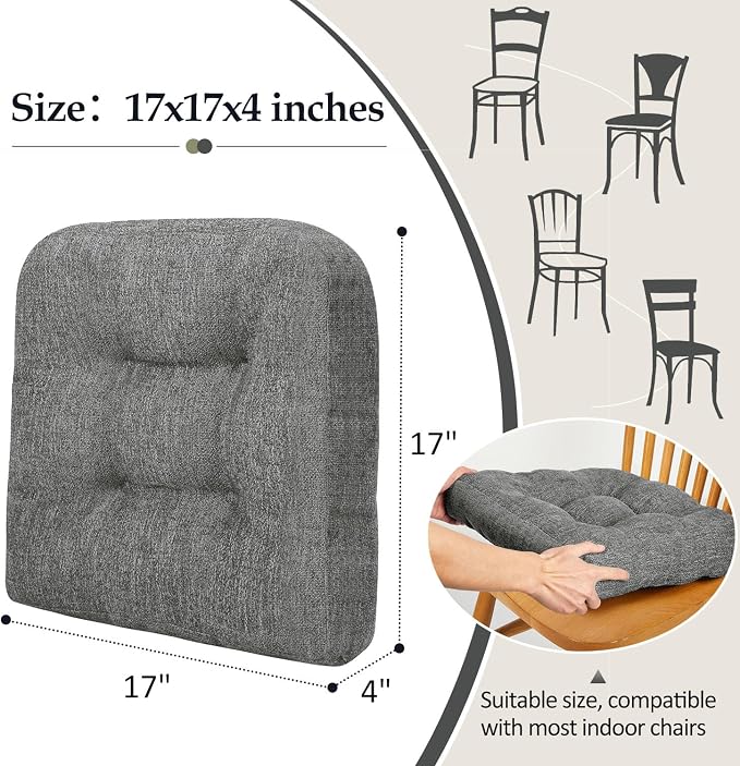 downluxe Chair Cushions for Dining Chairs 4 Pack, Tufted Indoor Chair Pads - Image 4
