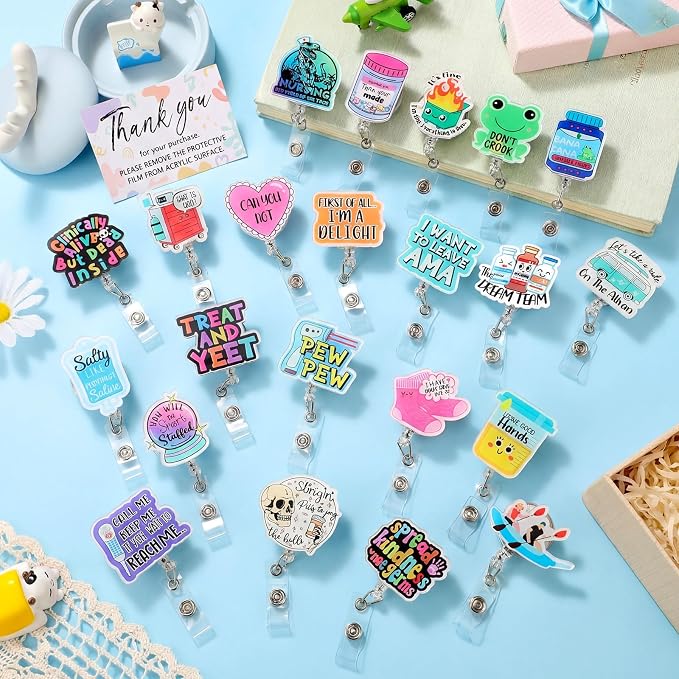 Feifeiya 24 Pcs Funny Badge Reel Nurse Cute Retractable Name ID Clip Badge - Image 4