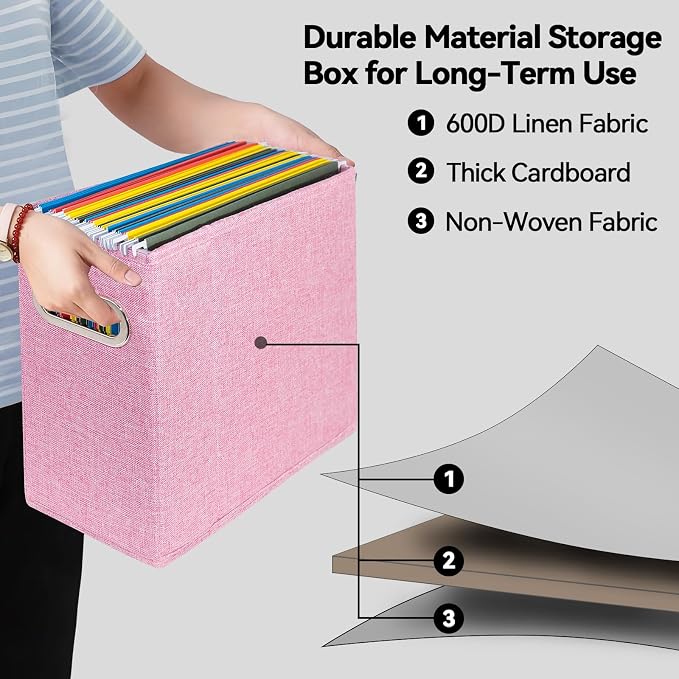 4 Pack Letter Size File Storage Box Collapsible，Fabric Hanging File Folders - Image 3